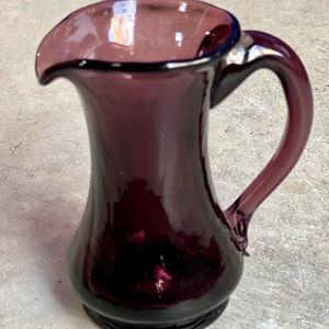 Vintage Amethyst Purple Glass Miniature Handle Pitcher Ewer Hand Blown 3.25”tall